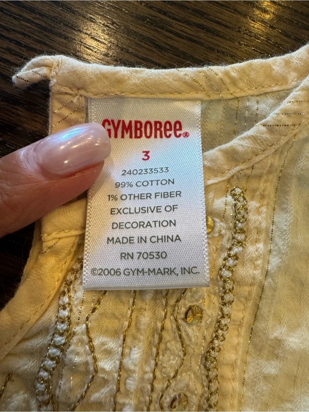 Vintage Gymboree Cream Top with Gold Thread Embroidery (2006)
